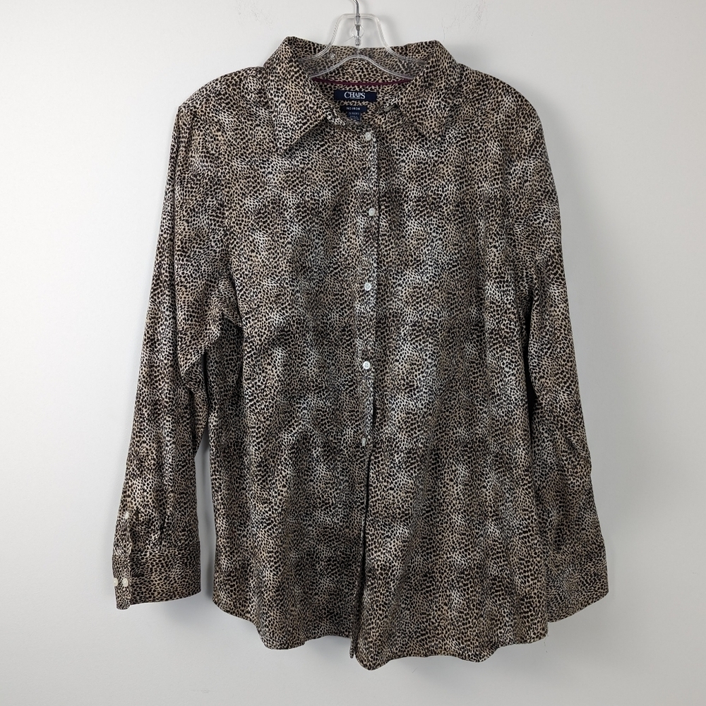 Chaps No-Iron Women's Leopard Print Blouse Size 1X